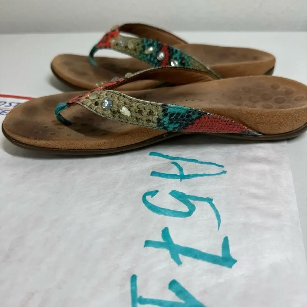 Vionic Lucia Snake Multi Gem-Stoned Thong Flip Flop Women's Size 7 Sandal